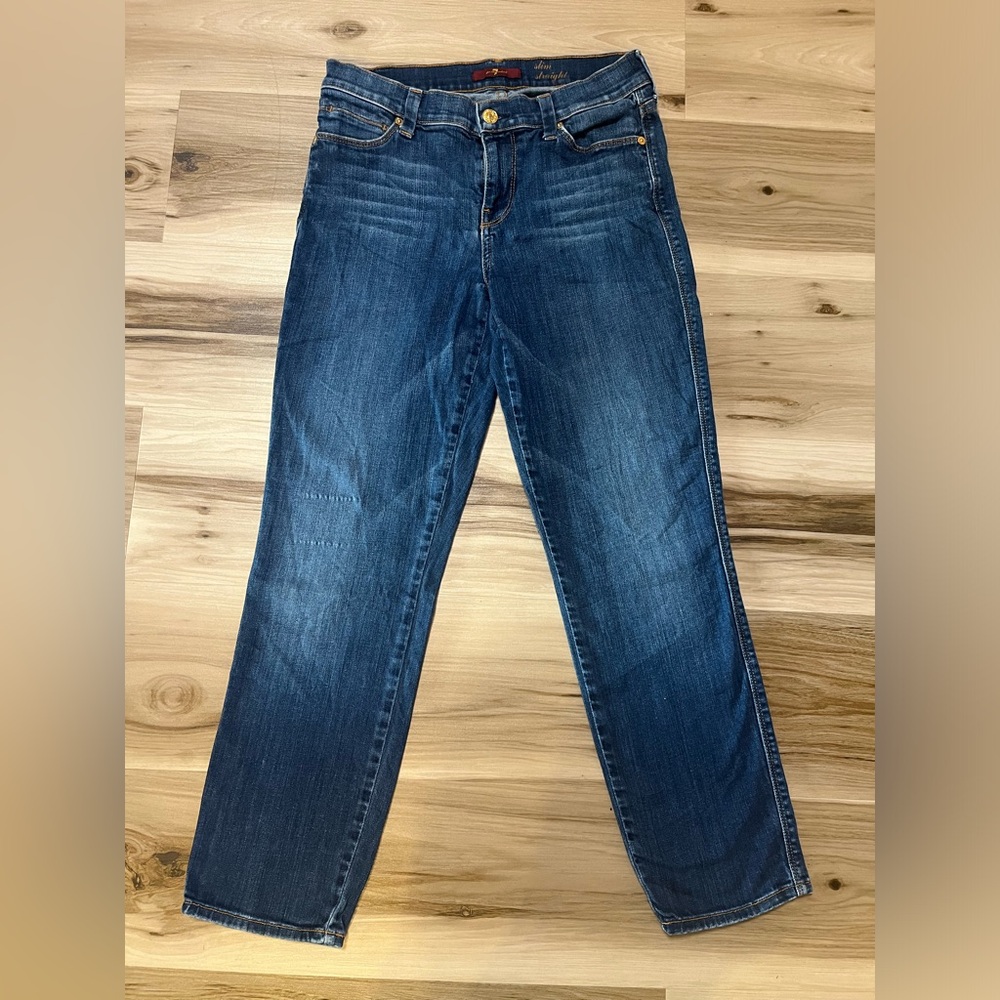 7 For All Mankind Slim Straight Women’s Size 28 Dark Wash Flaw
